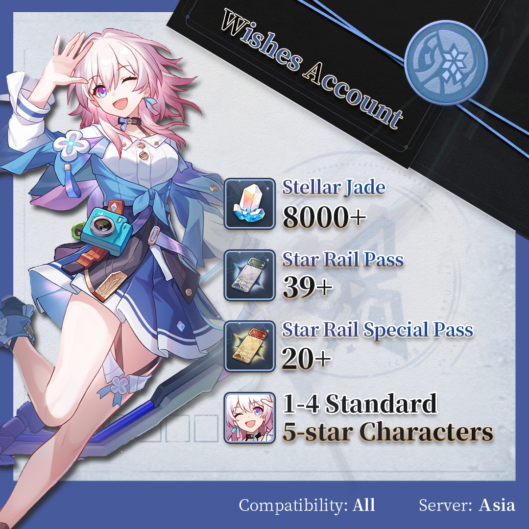 【Asia】HSR Accounts with over 180  wishes and 2-4 5 Star Chracters